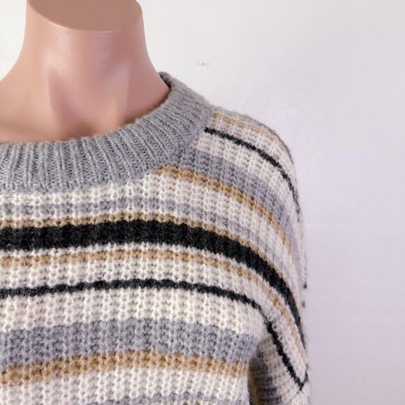 Grandpa Fisherman Striped Chunky Knit Sweater Gray Tan Cream Casual sz XL NWT - Picture 3 of 10
